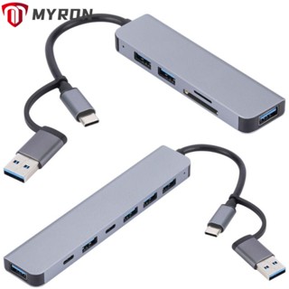 Myron ฮับ USB 3.0 Type-C อลูมิเนียมอัลลอยด์ 7 in 1 สําหรับโทรศัพท์มือถือ แท็บเล็ต