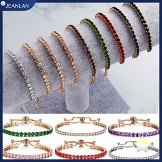 Jeanlan สร้อยข้อมือคริสตัล เพชรเทียม เพทาย อัลลอย เต็มรูปแบบ สีทอง CZ ปรับได้ เพชรลูกบาศก์เซอร์โคเนีย สร้อยข้อมือผู้หญิง