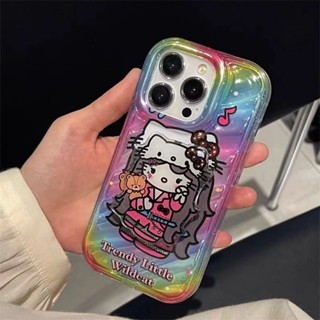 【Long Hair Cool Kitty】เคสโทรศัพท์มือถือ ซิลิโคนนิ่ม กันกระแทก ลายเลเซอร์ 3D หรูหรา สําหรับ iPhone 11 14 13 12 Pro XS Max X XR 7 8 Plus