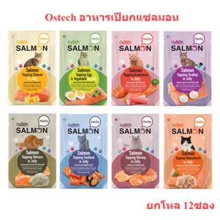 [ยกโหล12ซอง] Ostech ออสเทค อาหารแมว Hello Salmon แซลมอนในเยลลี่ 70ก.