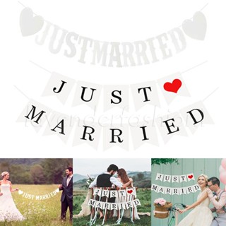 ธงแบนเนอร์ ลายตัวอักษร "JUST MARRIED&amp;MARRY ME" สีขาว ขนาด 11x16 ซม. สําหรับตกแต่งงานแต่งงาน ปาร์ตี้