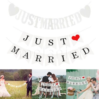 ธงแบนเนอร์ ลายตัวอักษร "JUST MARRIED&amp;MARRY ME" ขนาด 11*16 ซม. สีขาว สําหรับตกแต่งงานแต่งงาน ปาร์ตี้