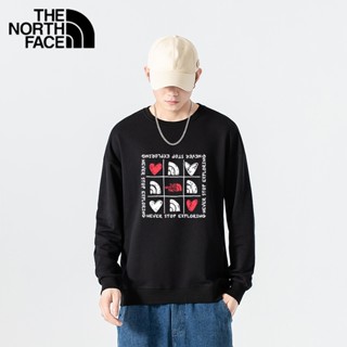 The North Face ของแท้ 100% เสื้อกันหนาว ผ้าฝ้ายถัก 320 กรัม คอกลม พิมพ์ลายโลโก้ ขนาดใหญ่ สําหรับผู้ชาย และผู้หญิง