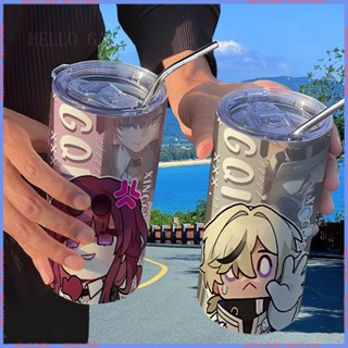 🥤Animation Peripheral 🥤Limited Cup🥤กระติกน้ําร้อน ลายการ์ตูน Starry Sky พร้อมหลอดดูด แบบพกพา คุณภาพสูง สําหรับนักเรียน