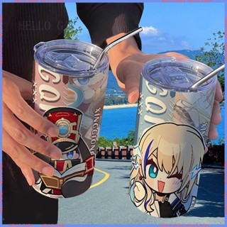 🥤Animation Peripheral 🥤Limited Cup🥤กระติกน้ําร้อน ลายการ์ตูน Starry Sky Railway Q Version พร้อมหลอดดูด แบบพกพา คุณภาพสูง สําหรับนักเรียน