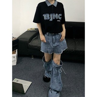 [Denim Miniskirt] กระโปรงยีนสั้น ทรงเอ สองชิ้น สไตล์เรโทร สําหรับผู้หญิง y2k