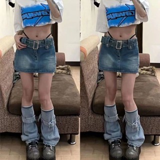 [Denim Miniskirt] กระโปรงยีน ขายาว เข้ารูป สไตล์เรโทร พร้อมเข็มขัด สําหรับเด็กผู้หญิง y2k