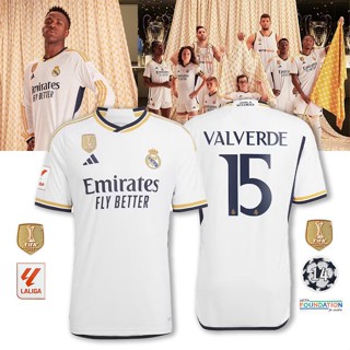 เสื้อกีฬาแขนสั้น ลายทีมชาติฟุตบอล Real Madrid 23 24 ชุดเหย้า ไซซ์ S - 2XL