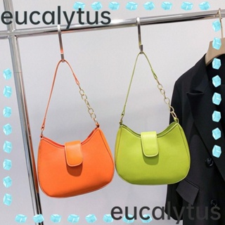 Eucalytus1 กระเป๋าสะพายไหล่ กระเป๋าถือ หนัง PU ความจุขนาดใหญ่ สีพื้น แฟชั่นสําหรับสตรี