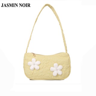 Jasmin NOIR กระเป๋าสะพายไหล่ กระเป๋าถือ ผ้าไนล่อน จับจีบ ลายดอกไม้ ขนาดเล็ก สําหรับสตรี