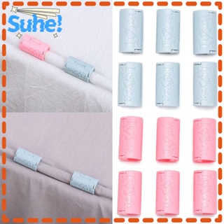 Suhe คลิปหนีบผ้าปูที่นอน สีชมพู สีฟ้า 1.4x0.67 นิ้ว ปรับได้ ทนทาน 24 ชิ้น