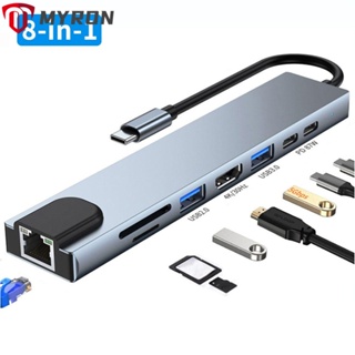 Myron 8 in 1 ฮับ USB C SD TF RJ45 4K HDMI สําหรับแล็ปท็อป พีซี