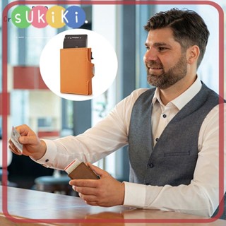Sukiki RFID กระเป๋าใส่บัตรเครดิต หนัง PU กันขโมย สไตล์วินเทจ พร้อมคลิปหนีบเงิน คาร์บอนไฟเบอร์ สําหรับผู้ชาย