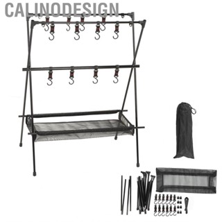 Calinodesign Outdoor Camping Hanging Rack Portable Double Layer with Mesh Pocket