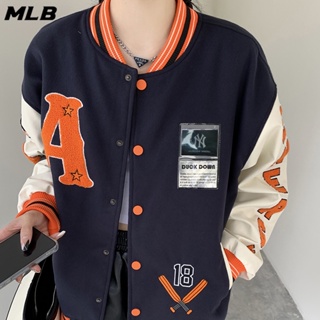 เสื้อแจ็กเก็ตเบสบอล หนัง 100% ปักลายโลโก้ MLB NY แฟชั่นฤดูหนาว สําหรับผู้ชาย และผู้หญิง