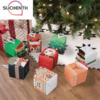 Suchenth กล่องของขวัญคริสต์มาส กล่องบรรจุภัณฑ์คุกกี้ ลายซานตาคลอส Navidad DIY สําหรับตกแต่งบ้าน ปาร์ตี้คริสต์มาส