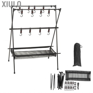Xiulo Outdoor Camping Hanging Rack Portable Double Layer with Mesh Pocket