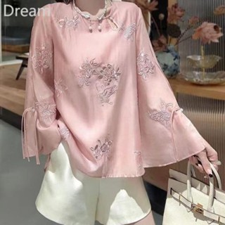 Chinese style Tang suit Zen plain clothes tea suit womens retro ethnic style embroidered top womens