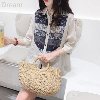 High-end cotton and linen color matching short-sleeved shirt aging lapel doll shirt top