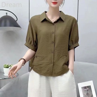 Summer new short-sleeved shirt Womens loose belly covering slimming all-match cardigan short Western fashion womens top