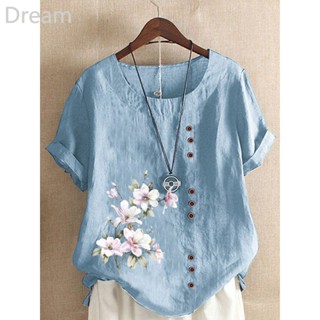 Clearance cotton and linen printed top summer large size loose cotton short sleeve t-shirt shirt