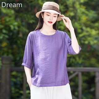 Summer casual bottoming shirt middle sleeve Western style short sleeve top womens shirt solid color T-shirt breathable