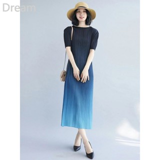 Sanzhai pleated high-grade dress womens temperament niche design gradient color a-shaped dress
