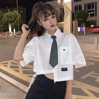 เสื้อเชิ้ต ตัวสั้น ทรงไม่สมมาตร สําหรับผู้หญิง