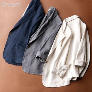 Small suit jacket womens cotton and linen Korean style one-button loose all-match solid color suit top