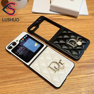 Lushuo เคสโทรศัพท์มือถือหนัง ฝาพับ ลายสี่เหลี่ยมขนมเปียกปูน แฟชั่น สําหรับ Samsung Galaxy Z Flip 5 ZFlip5 ZFlip 5 ZFlip 5