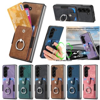 เคสโทรศัพท์มือถือหนัง PC แข็ง กันกระแทก พร้อมแหวนขาตั้ง หรูหรา สําหรับ Samsung Galaxy Z Fold 5