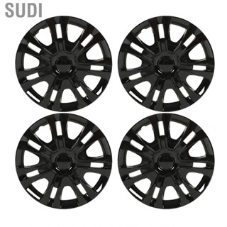 Sudi 4PCS 15in Wheel Hubcap Black Stylish Snap On Universal Fit Rim Protector for Fiat 500 and Most Cars