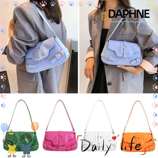 Daphne กระเป๋าสะพายไหล่ กระเป๋าถือ หนัง PU ขนาดเล็ก สีพื้น หรูหรา สําหรับสตรี