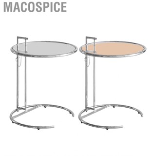 Macospice C Shaped Round End Table  Glass Lift Coffee Stainless Steel Frame Height Adjustment for Placing