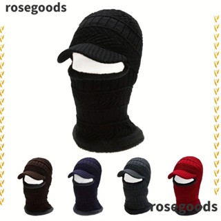 Rosegoods1 หมวกบีนนี่ ผ้าพันคอ ผ้าโพลีเอสเตอร์ถัก ระบายอากาศ ให้ความอบอุ่น เหมาะกับหน้าหนาว ของขวัญกลางแจ้ง