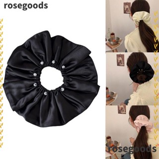 Rosegoods1 ยางรัดผม ผ้าซาติน ยืดหยุ่น โอเวอร์ไซซ์ สีพื้น สําหรับเด็กผู้หญิง