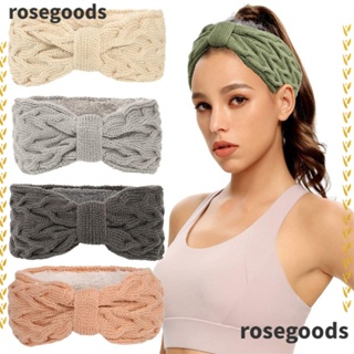 Rosegoods1 ที่คาดผม ผ้าถัก ประดับโบว์ ยืดหยุ่น สีพื้น แฟชั่นฤดูหนาว สําหรับผู้หญิง