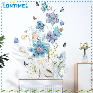 Lontime สติกเกอร์ไวนิล ลายดอกไม้ สีฟ้า สําหรับตกแต่งผนังบ้าน