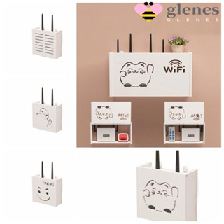 Glenes กล่องเก็บเราเตอร์ Wifi ไร้สาย ลายแมวหน้ายิ้ม สีขาว ชั้นวางทีวี กล่องรับสัญญาณ กล่องเก็บของ ติดผนัง สํานักงาน