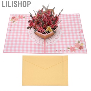 Lilishop 3D Cards  Pink Rose Paper Flower Greeting Card Exquisite Engraving Eco Friendly with Writable for Anniversary