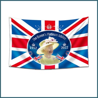 ธงชาติแจ็ค ไนล่อน 3x5 ฟุต 2022 Queen Elizabeth Plati-num Jubilee Flags Featuring Her Majesty The Queen 70th novth