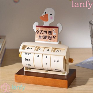 Lanfy ปฏิทินไม้ตั้งโต๊ะ ขนาดเล็ก หมุนได้ สร้างสรรค์ สําหรับตกแต่งบ้าน ห้องนั่งเล่น