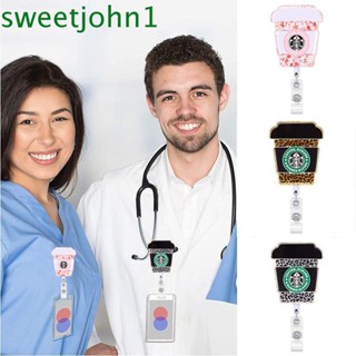 Sweetjohn Starbucks คลิปหนีบป้ายชื่อ PVC ลายการ์ตูนน่ารัก ยืดหดได้ สําหรับพนักงานออฟฟิศ