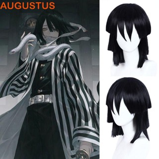 Augustus วิกผมคอสเพลย์ Demon Slayer Iguro Obanai สีดํา สําหรับปาร์ตี้ฮาโลวีน