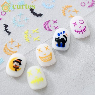 Curtes สติกเกอร์ ลายฟักทอง โครงกระดูก 5D สําหรับตกแต่งเล็บ DIY