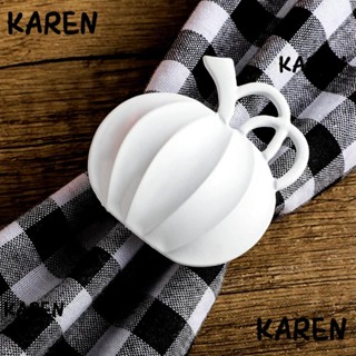 Karen แหวนโลหะ รูปฟักทอง สีขาว ทําความสะอาดง่าย ทนทาน สําหรับรัดผ้าเช็ดปาก 12 ชิ้น