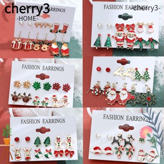 Cherry3 ต่างหูติดหู จี้รูปต้นคริสต์มาส โลหะผสม สไตล์พังก์ โกธิค 6 คู่