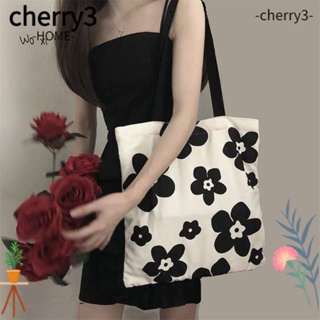 Cherry3 กระเป๋าสะพายไหล่ กระเป๋าช้อปปิ้ง ทรงโท้ท ลายดอกไม้ แฟชั่น