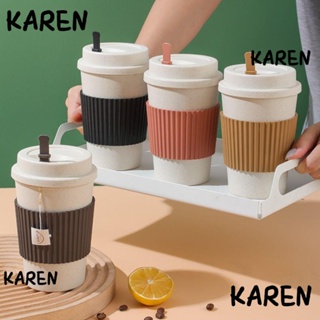 Karen แก้วกาแฟ แบบพกพา ทนความร้อน พร้อมฝาปิด ใช้ซ้ําได้