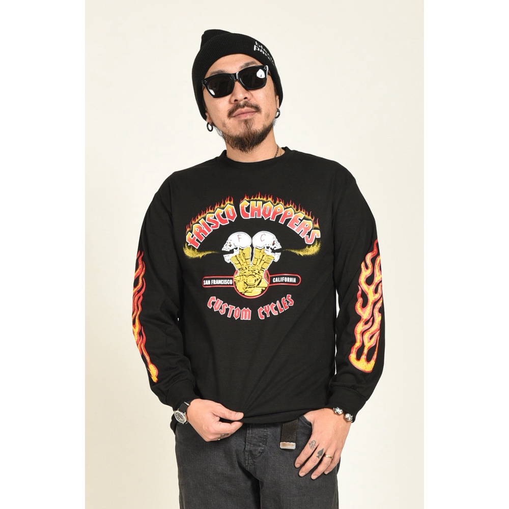 Friscoสับ San Francisco Motorcycle Flame Skull Niche Brand Street Skateboard Rock All-Match Unisex Trend